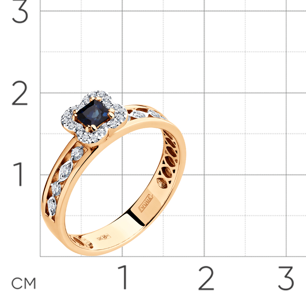Inel din aur roșu cu pietre Diamant, Safir