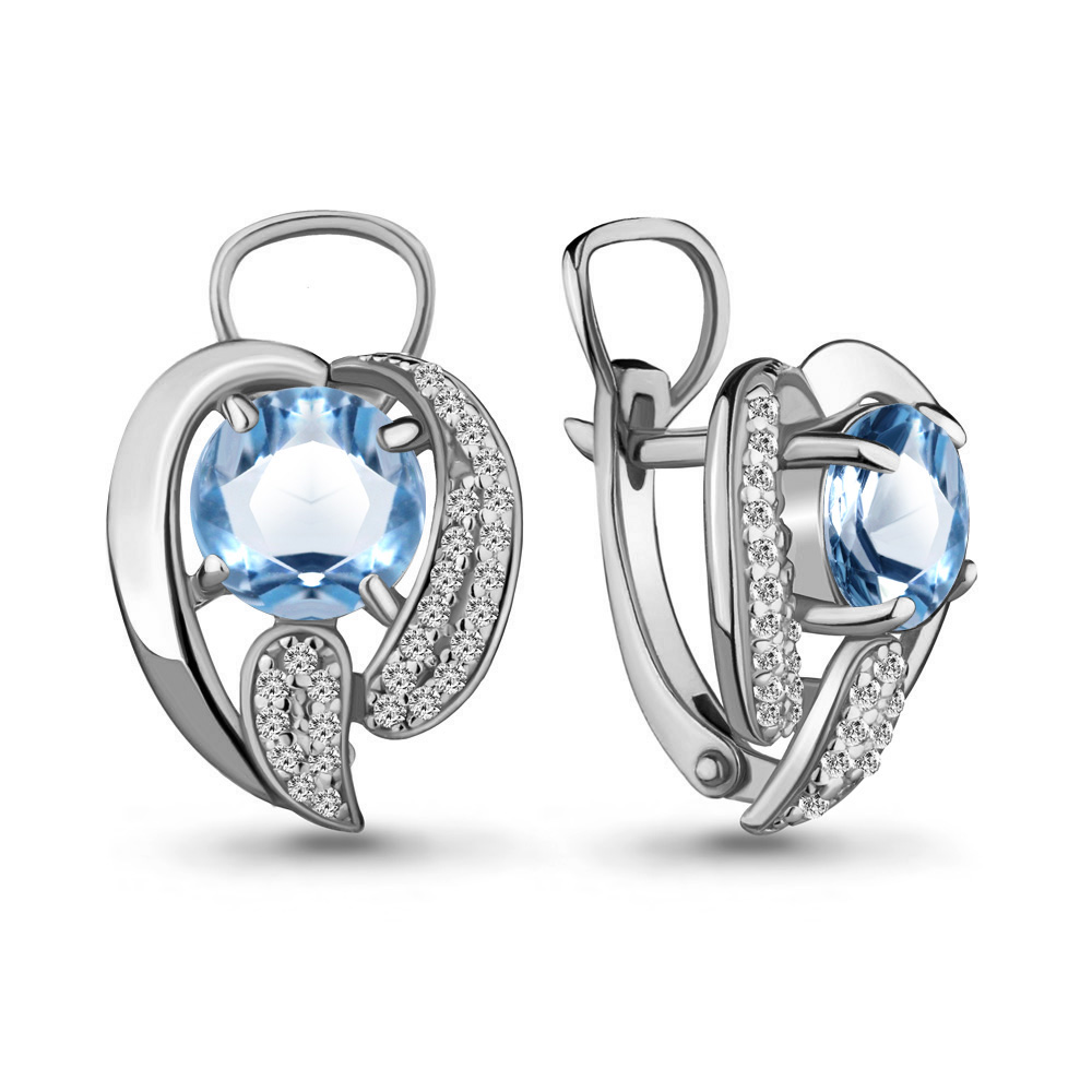 Серьги из серебра с камнями Фианит, Топаз Swiss