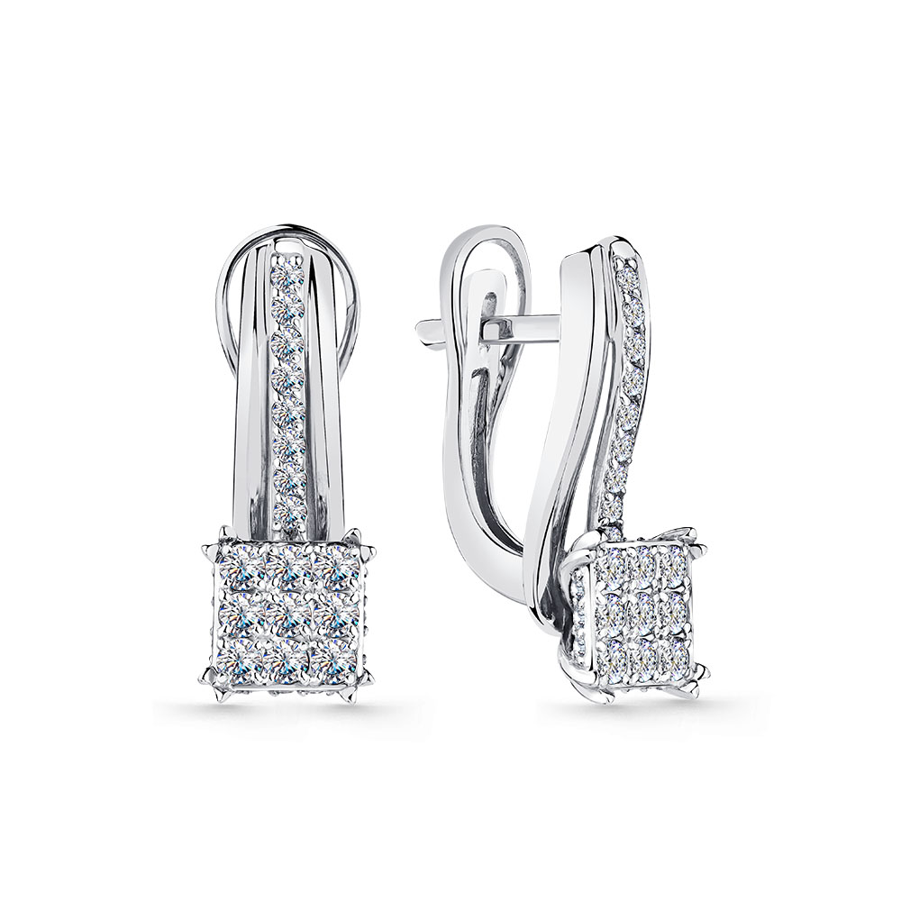 Cercei din aur alb cu pietre Diamant