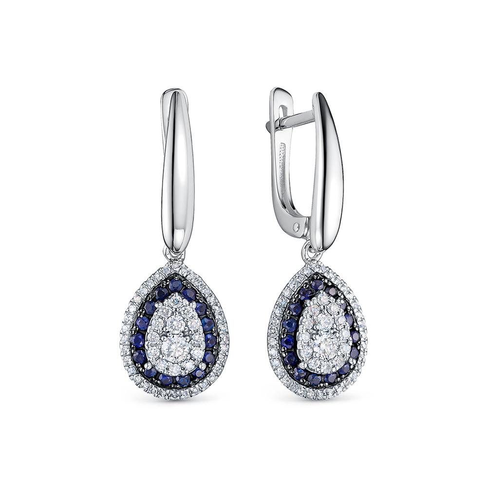 Cercei Suspendați din aur alb cu pietre Diamant, Safir