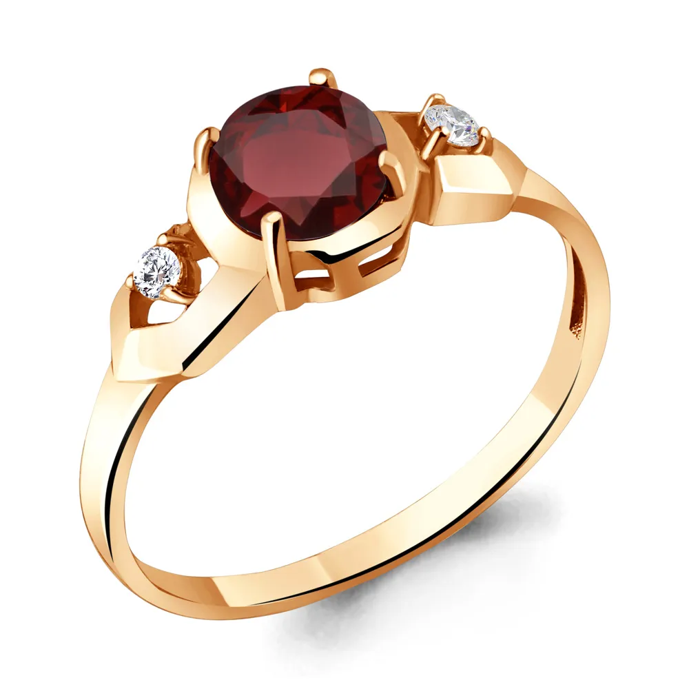 Inel din aur roșu cu Cubic Zirconia Incolor, Granat