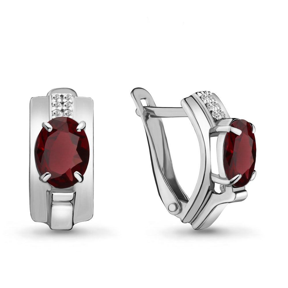 Серьги из серебра с камнями Фианит, Гранат