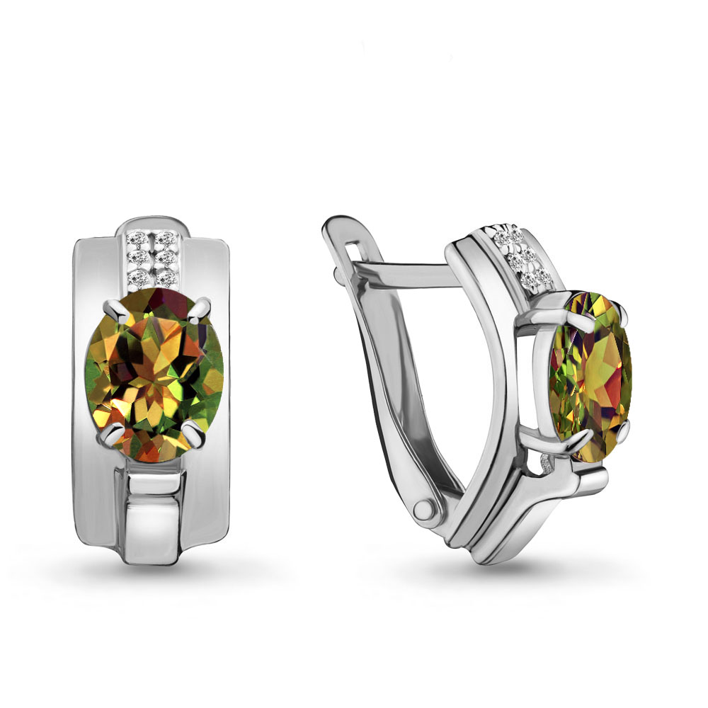 Серьги из серебра с камнями Фианит, Султанит (синт.)