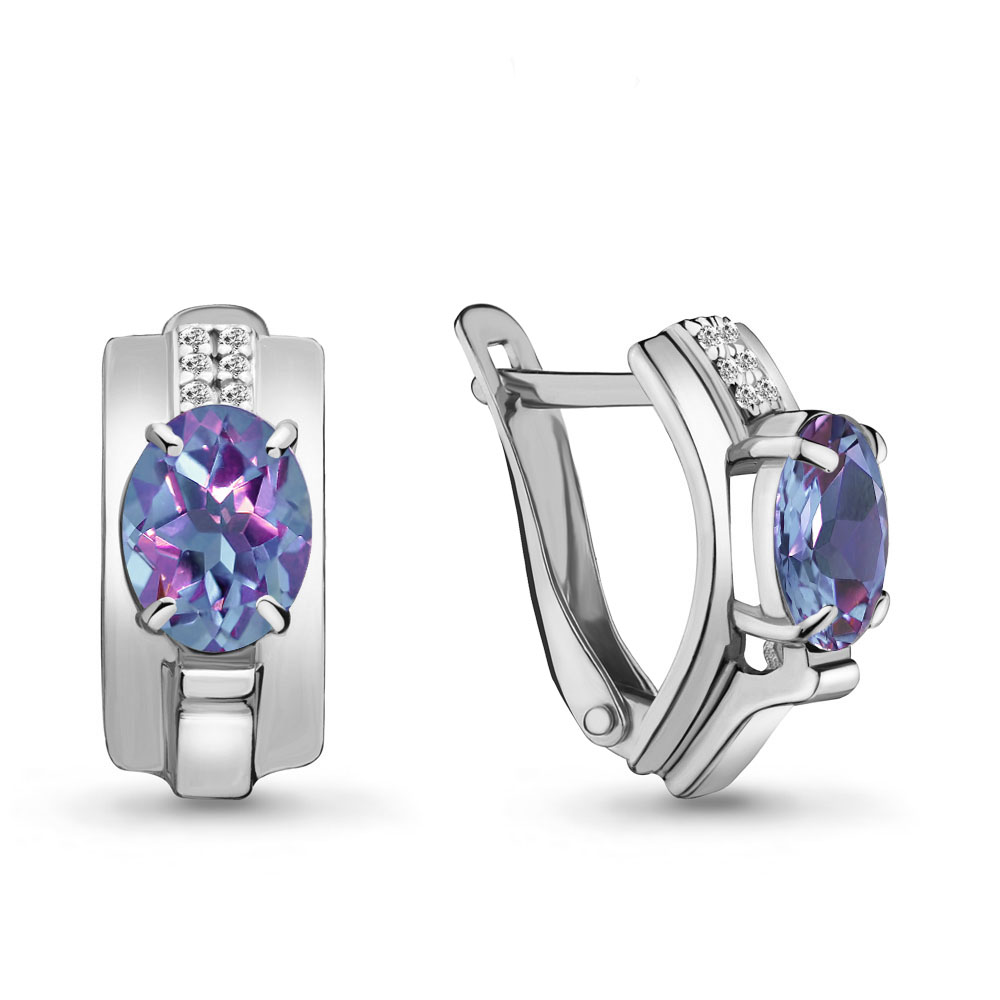 Серьги из серебра с камнями Фианит, Алексит (синт.)