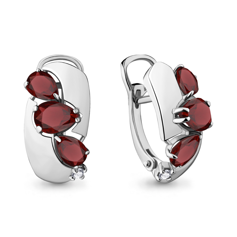 Серьги из серебра с камнями Фианит, Гранат
