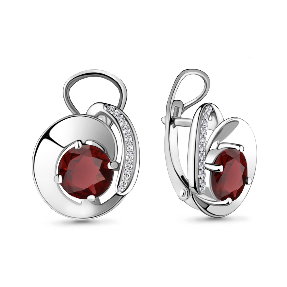 Серьги из серебра с камнями Фианит, Гранат