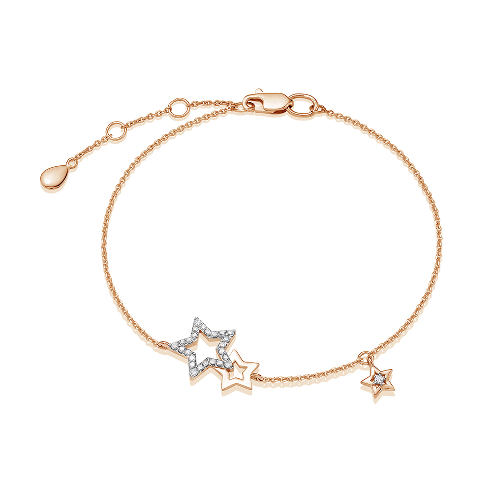 Brățară Stea din aur roșu cu pietre Diamant