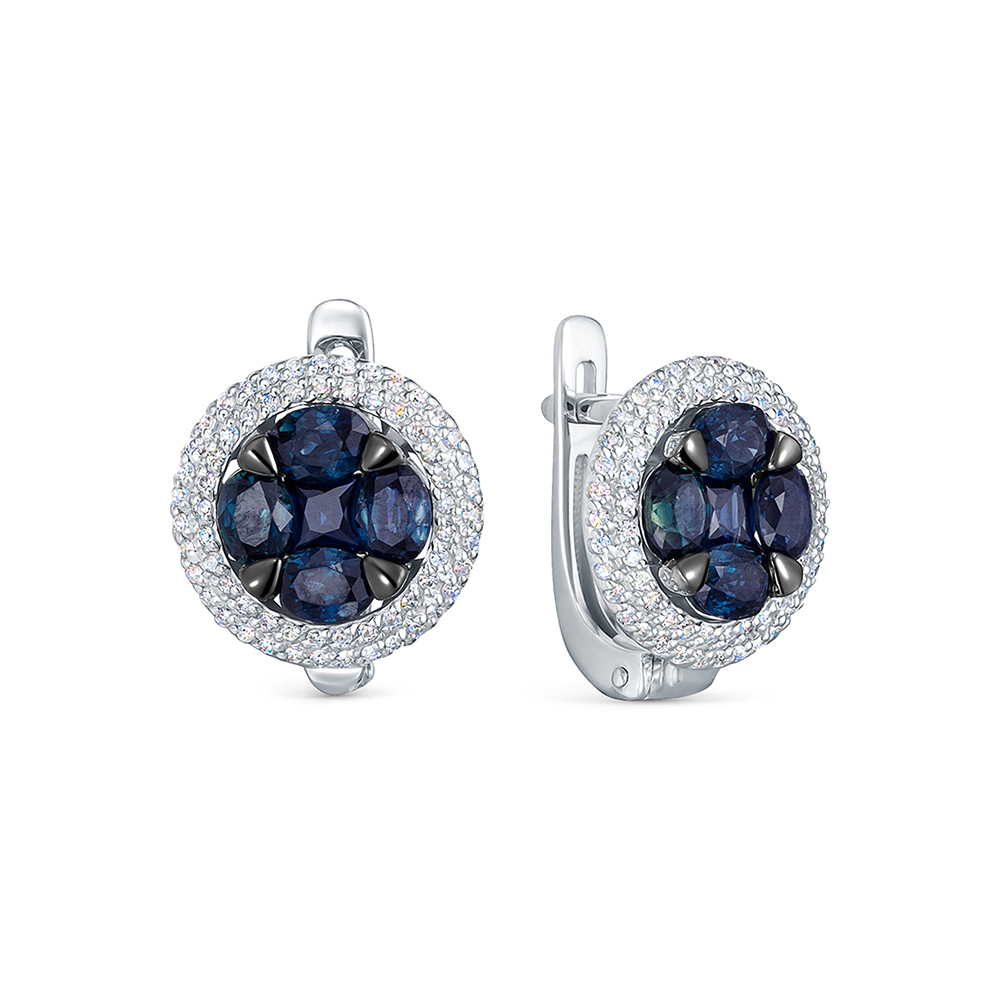 Cercei din aur alb cu pietre Diamant, Safir