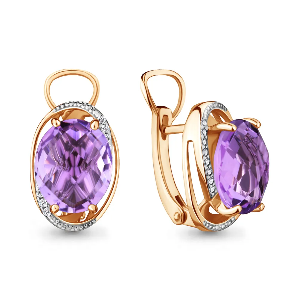 Cercei din aur roșu cu Cubic Zirconia Incolor, Ametist