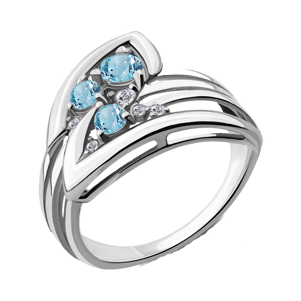 Inel din argint  cu pietre Cubic Zirconia Incolor, Topaz Swarovski Albastru