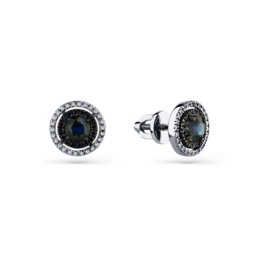 Cercei Pusete din aur alb cu pietre Diamant, Safir