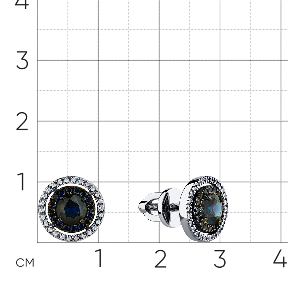 Cercei Pusete din aur alb cu pietre Diamant, Safir