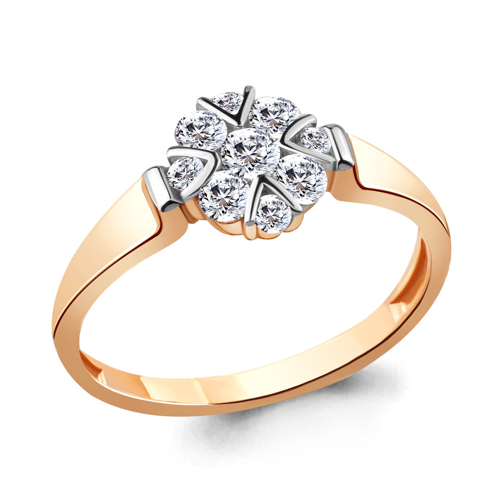 Inel de logodnă din aur roșu cu pietre Cubic zirconia