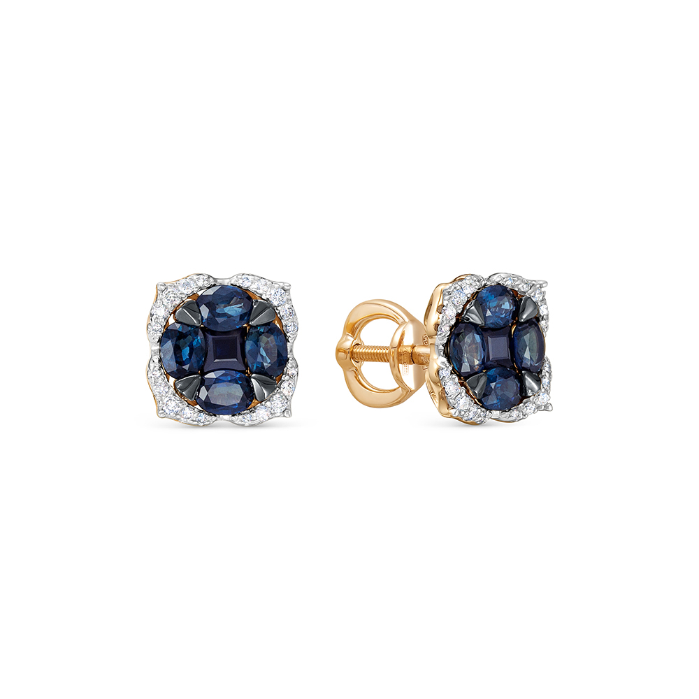 Cercei Pusete din aur roșu cu pietre Diamant, Safir
