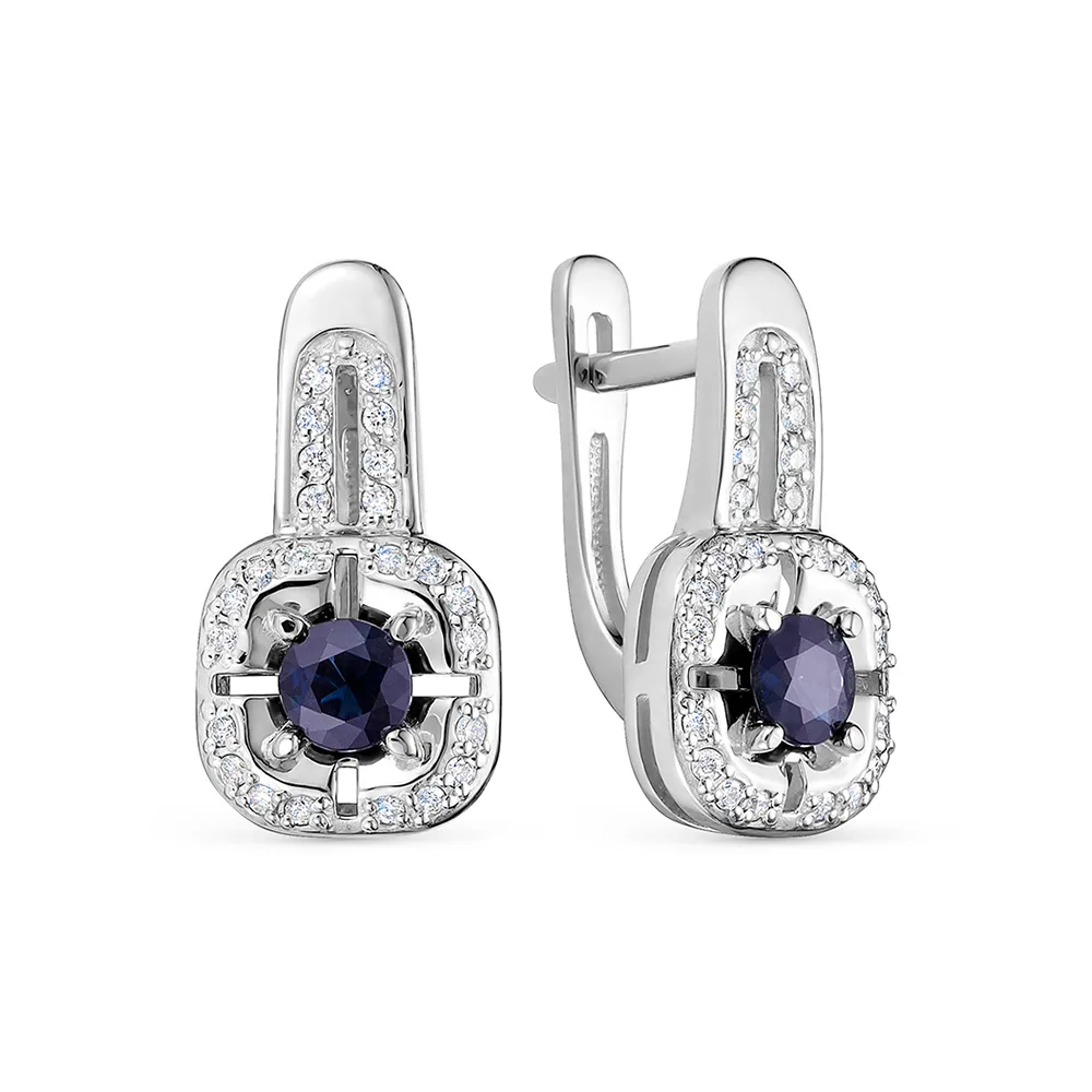 Cercei din aur alb cu Diamant, Safir