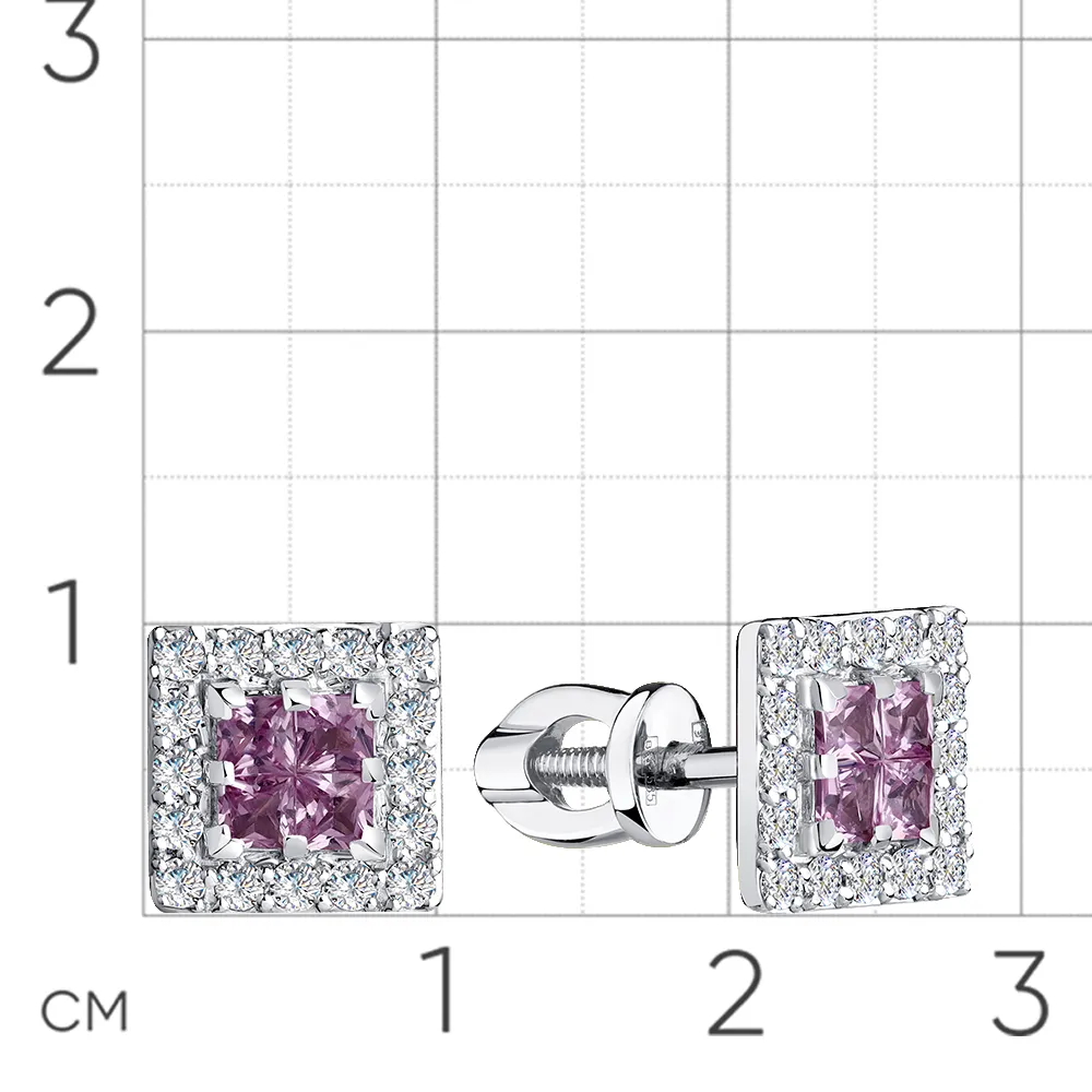 Cercei Pusete din aur alb cu Diamant, Safir roz