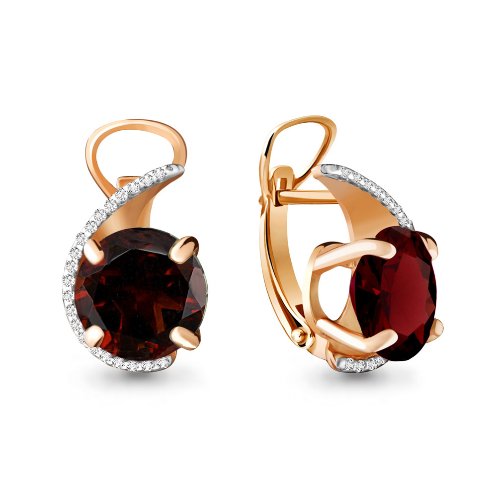 Cercei din aur roșu cu pietre Cubic Zirconia Incolor, Granat