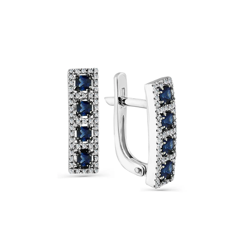Cercei din aur alb cu Diamant, Safir