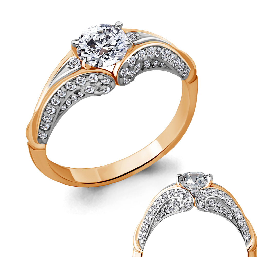 Inel din aur roșu cu pietre Cubic Zirconia Incolor, Swarovski