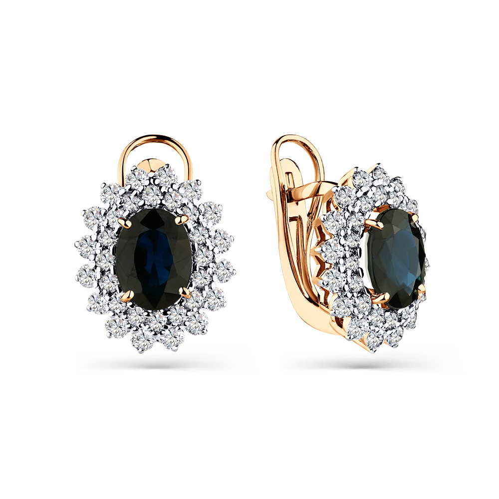 Cercei din aur roșu cu pietre Diamant, Safir