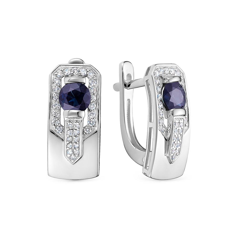 Cercei din aur alb cu pietre Diamant, Safir
