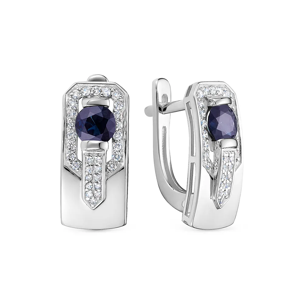 Cercei din aur alb cu Diamant, Safir