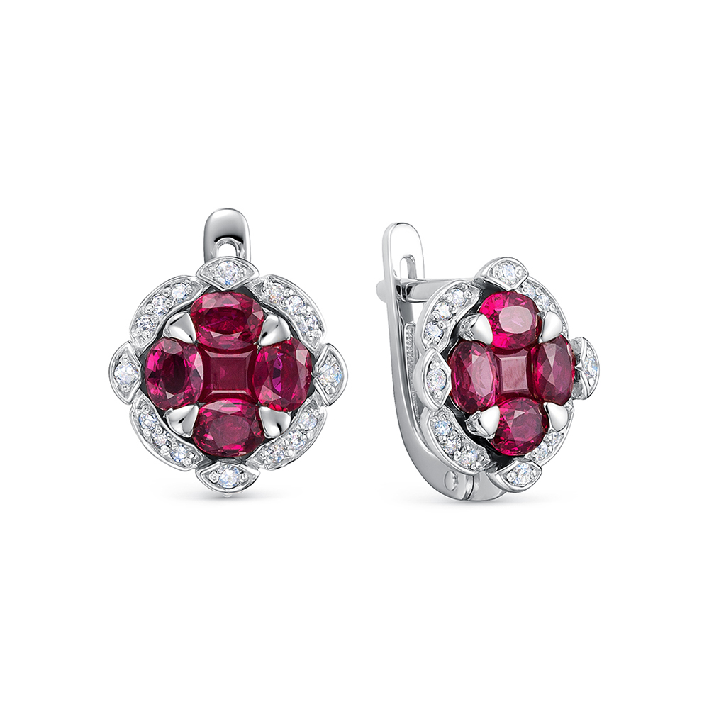 Cercei din aur alb cu pietre Diamant, Rubin