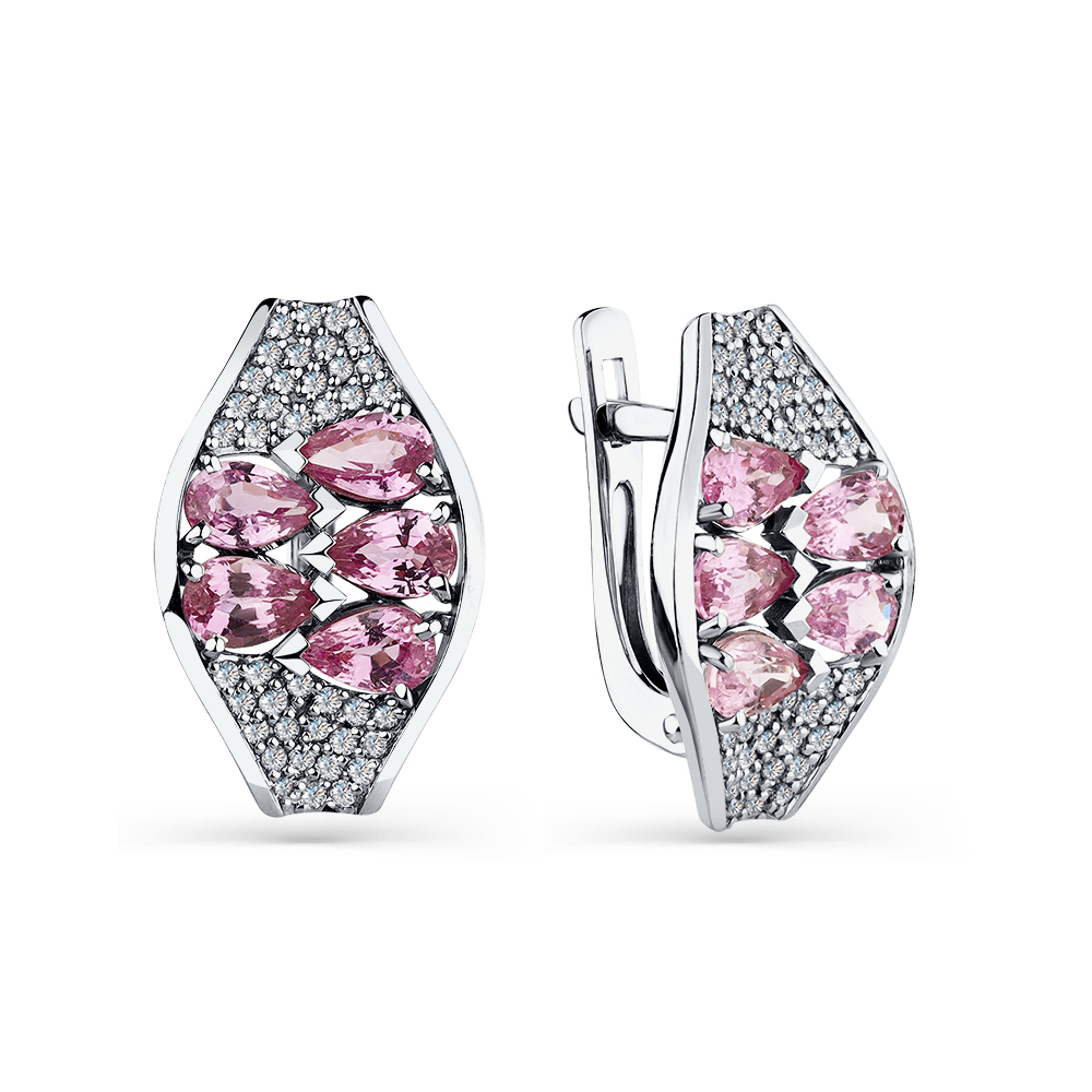 Cercei din aur alb cu pietre Diamant, Safir roz