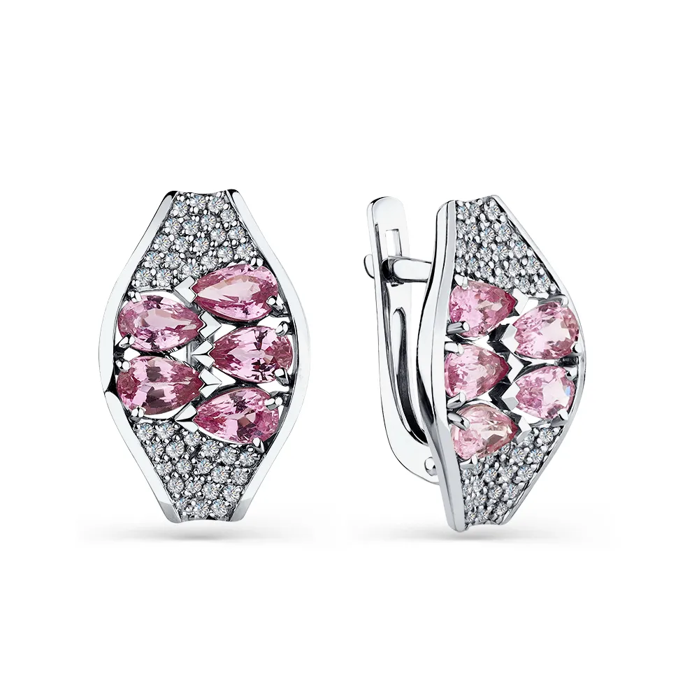 Cercei din aur alb cu Diamant, Safir roz