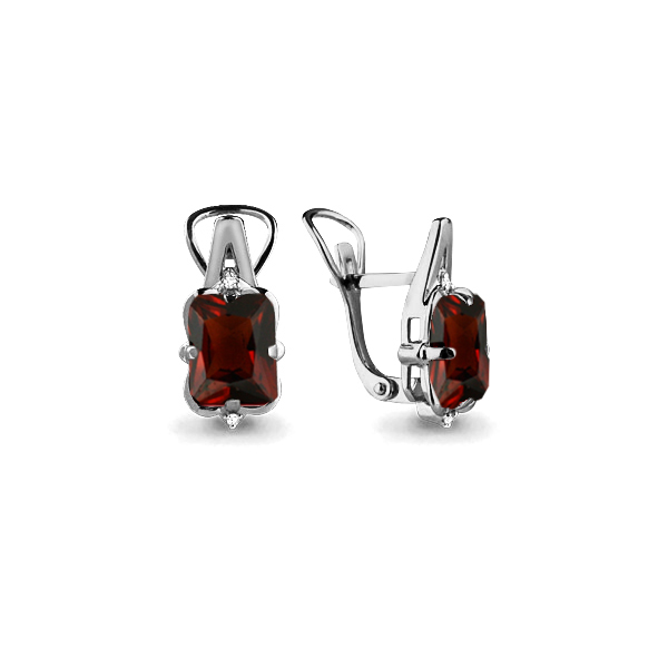 Серьги из серебра с камнями Фианит, Гранат