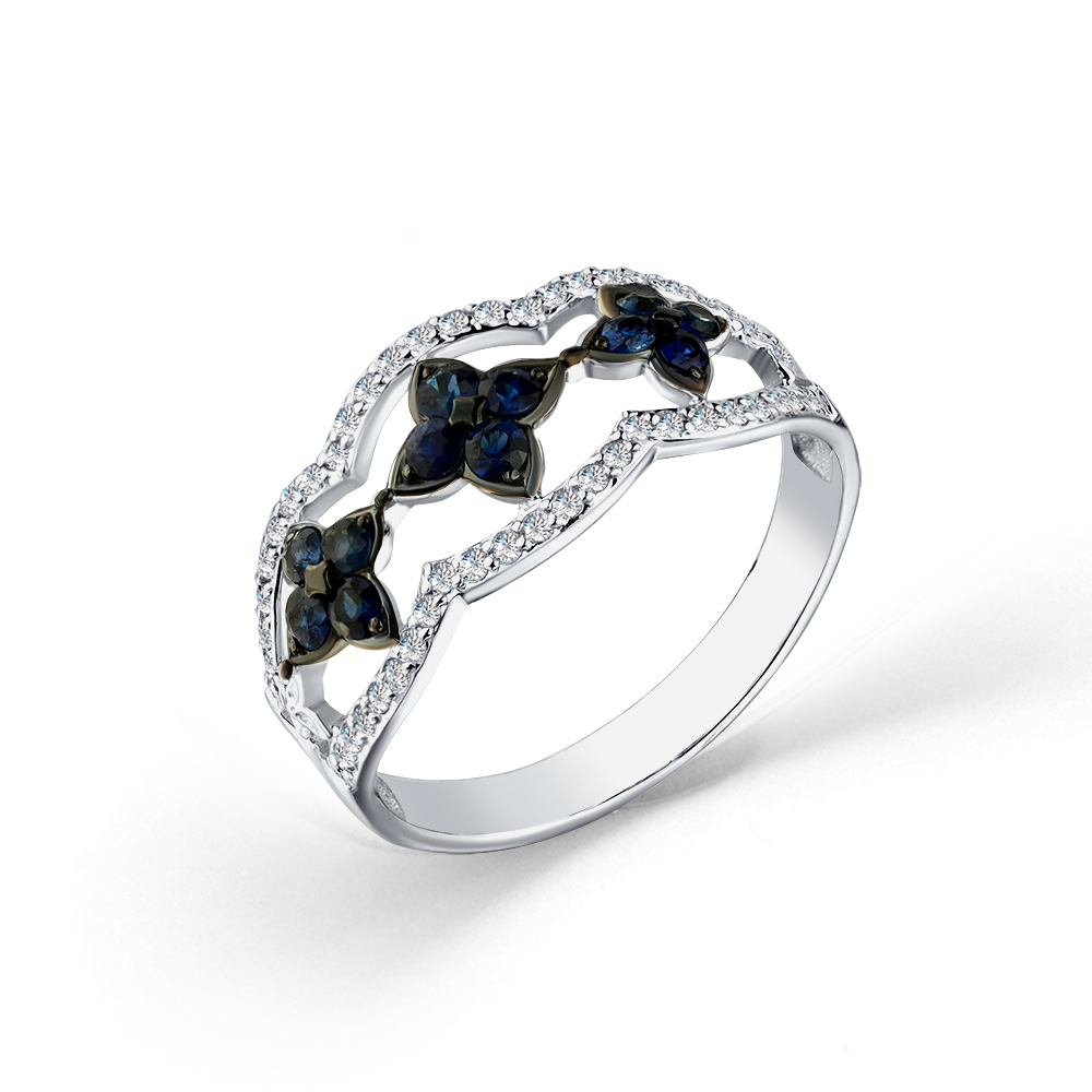 Inel din aur alb cu pietre Diamant, Safir