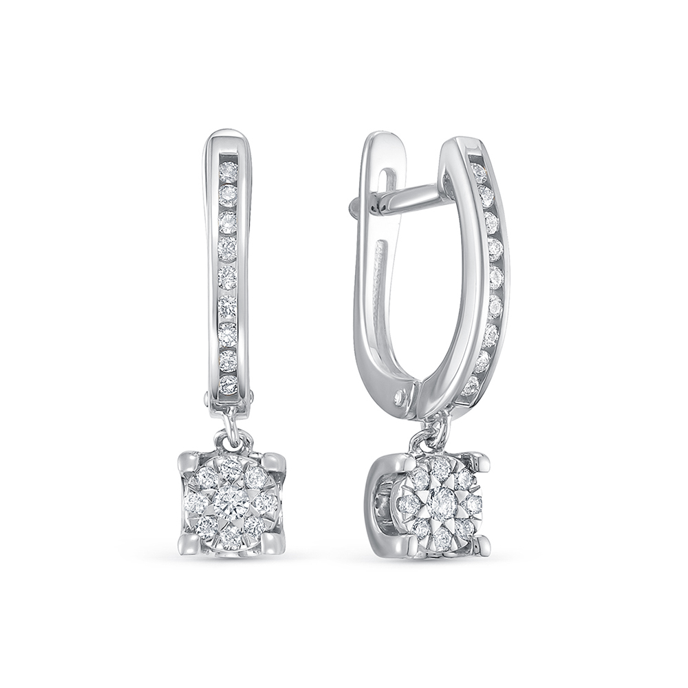 Cercei Suspendați din aur alb cu pietre Diamant