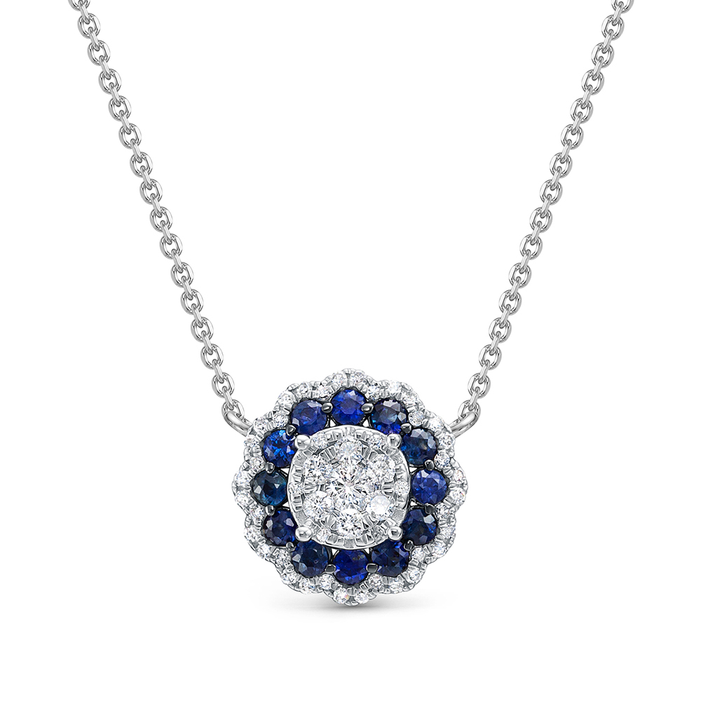 Colier din aur alb cu pietre Diamant, Safir