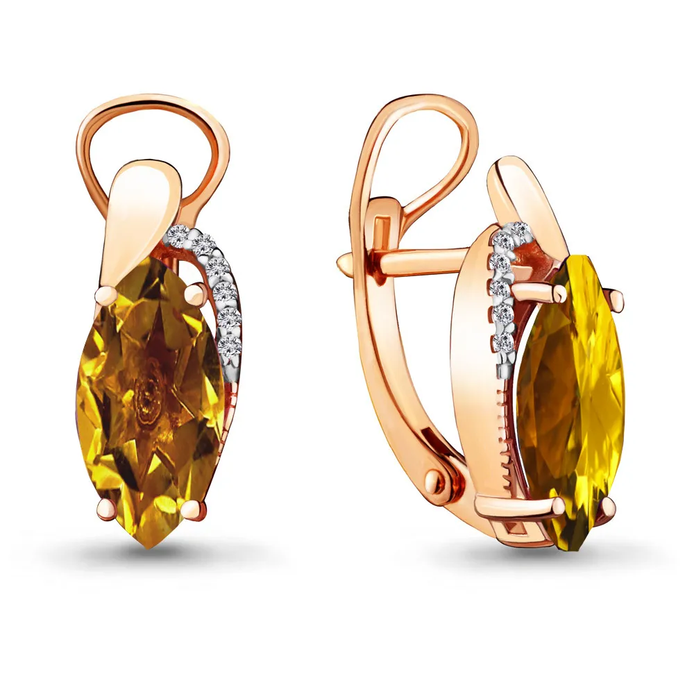 Cercei din aur roșu cu Cubic Zirconia Incolor, Citrin
