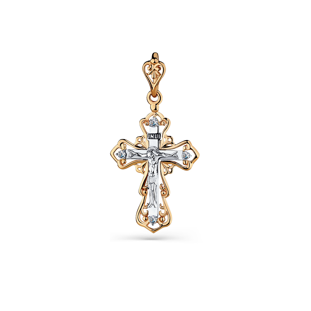 Cruce din aur alb și roșu cu pietre Diamant