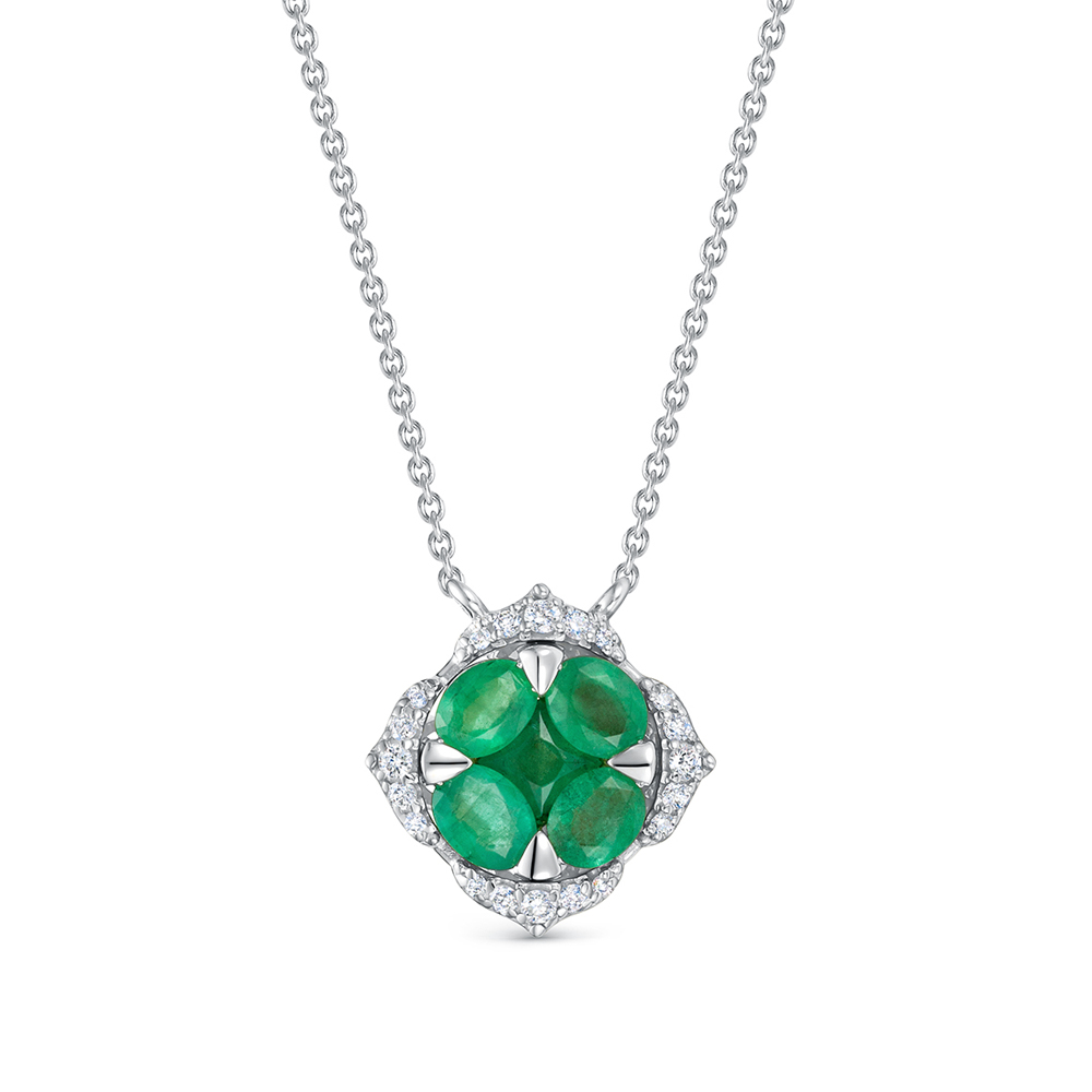 Colier din aur alb cu pietre Diamant, Smarald
