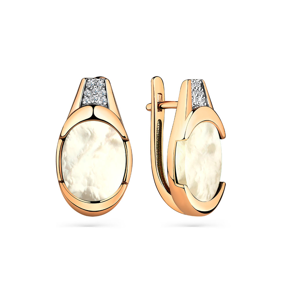 Cercei din aur roșu cu pietre Cubic Zirconia Incolor, Sidef Alb