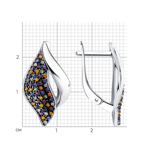 Cercei din argint  cu pietre Cubic zirconia Albastru Safir, Fianit orange și Cubic zirconia Verde