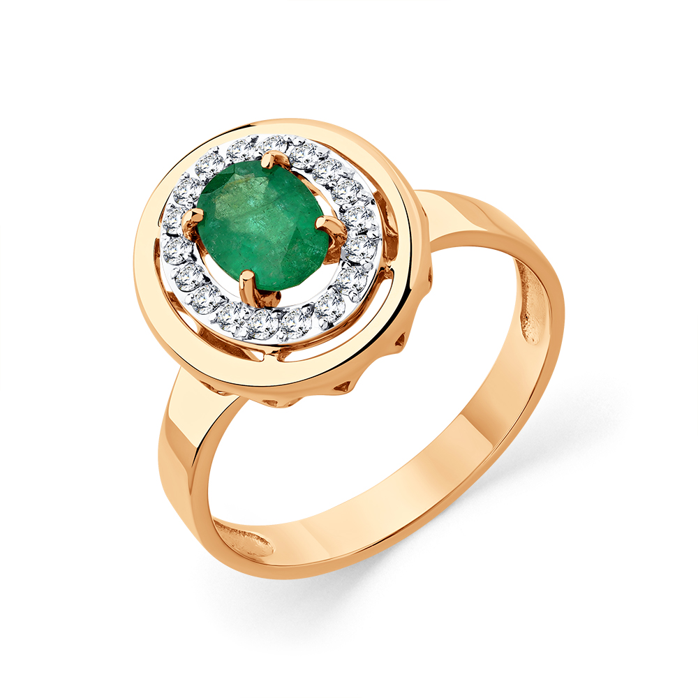 Кольцо из красного золота с камнями Бриллиант, Изумруд
