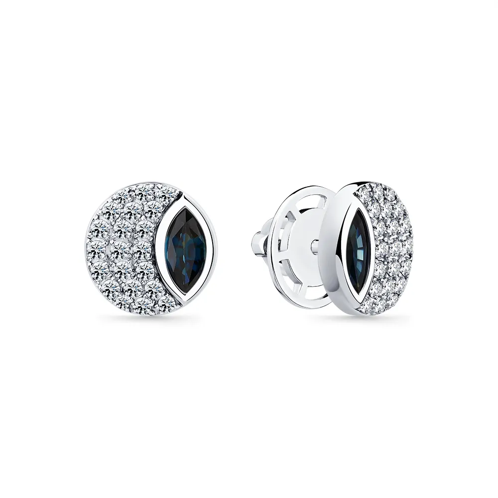 Cercei Pusete din aur alb cu Diamant, Safir