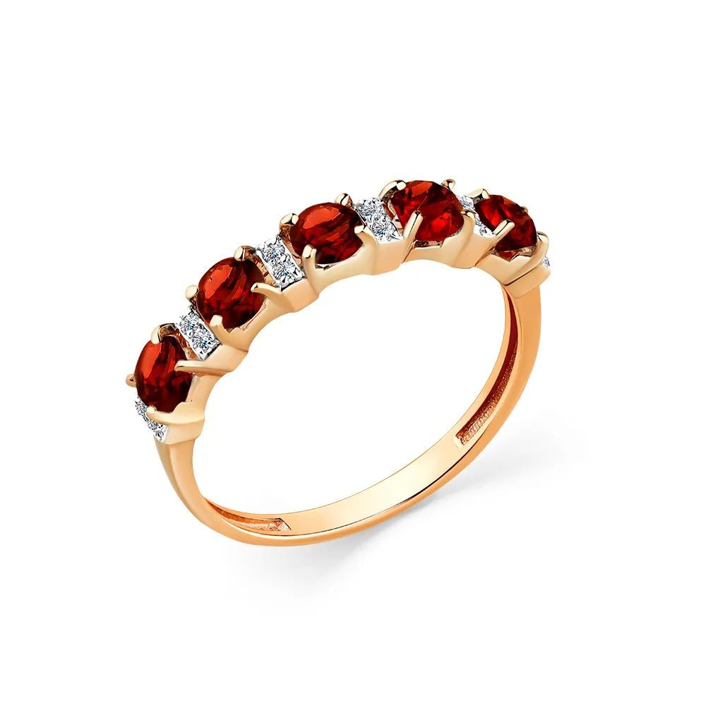 Inel din aur roșu cu Cubic Zirconia Incolor, Granat