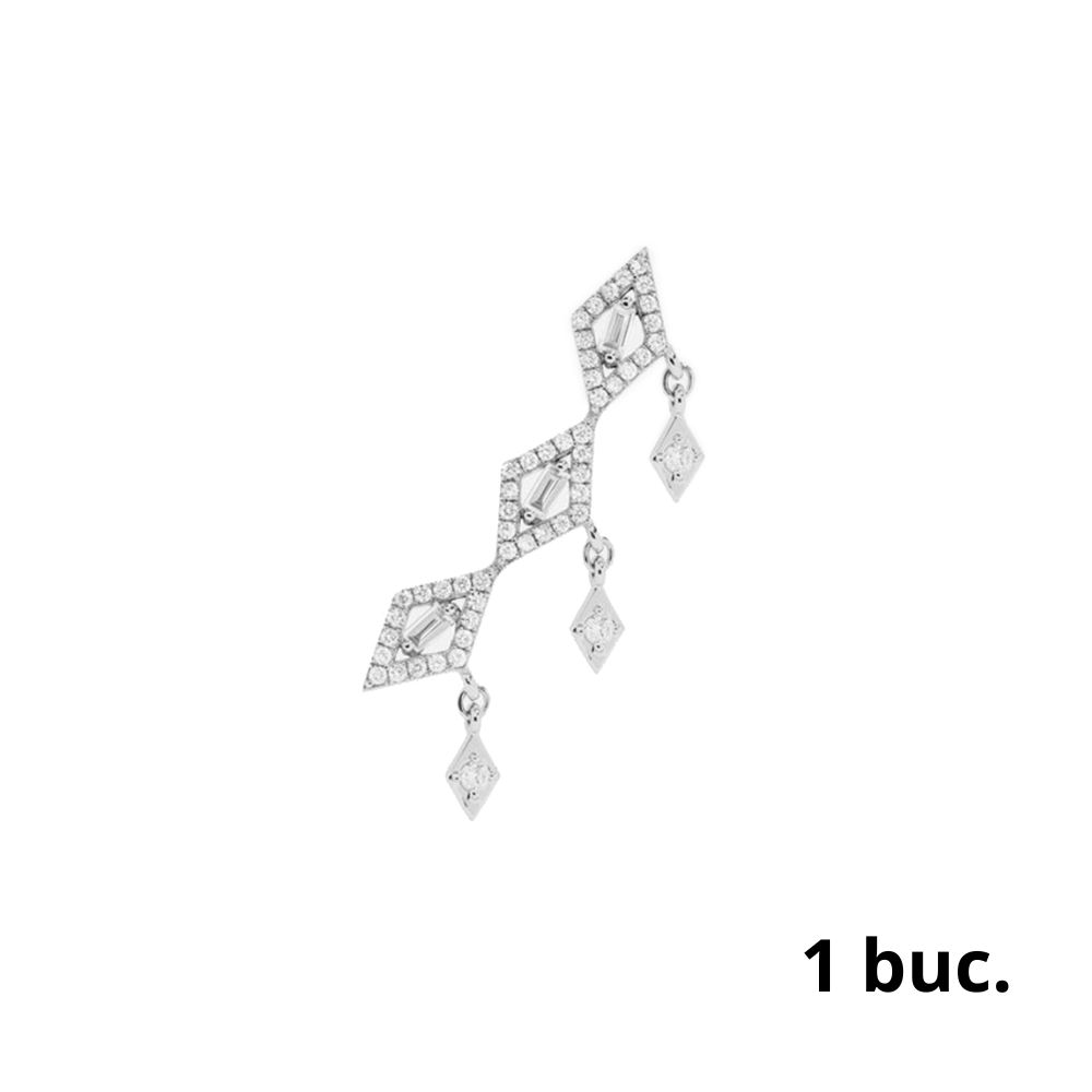 Серьга Одиночная из белого золота с камнями Бриллиант