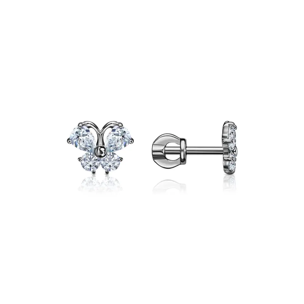 Cercei Pusete din aur alb cu Cubic Zirconia Incolor