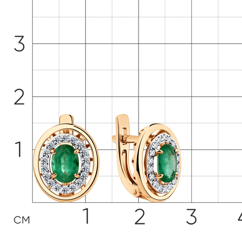 Серьги из красного золота с камнями Бриллиант, Изумруд