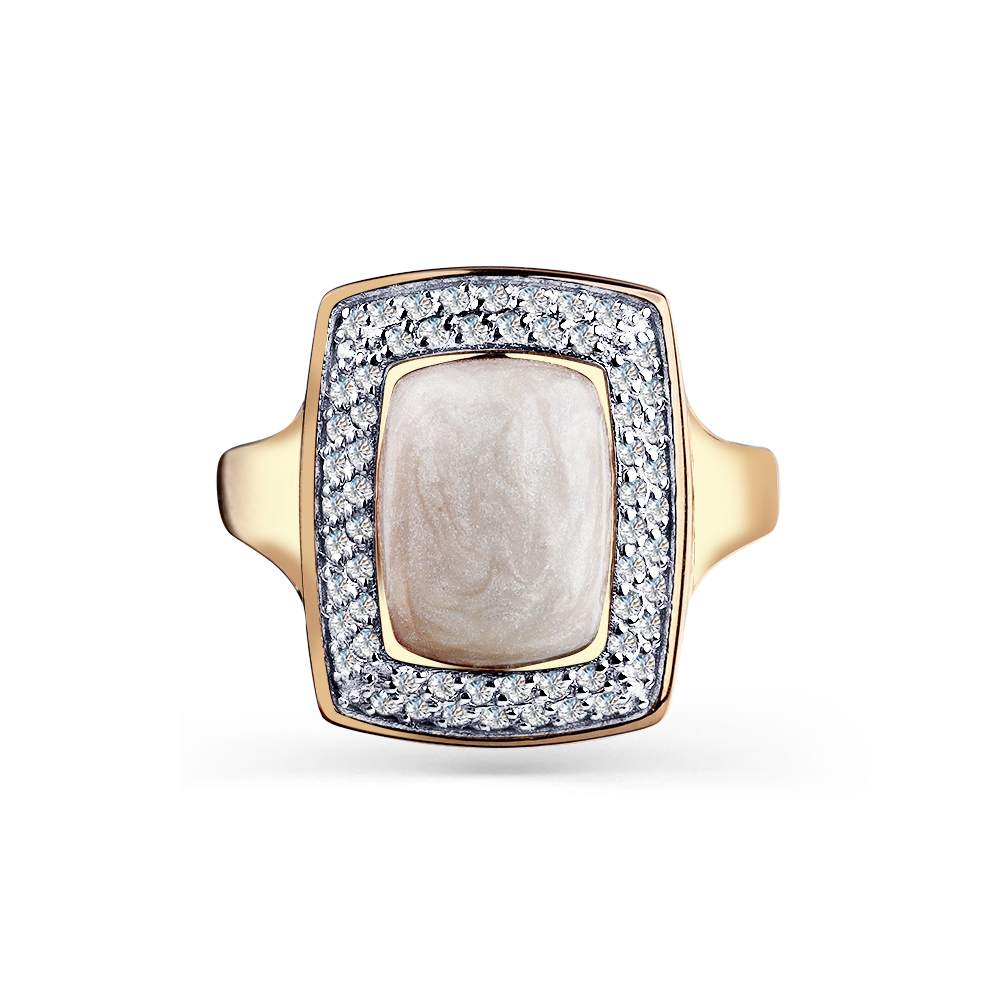 Inel din aur roșu cu pietre Cubic Zirconia Incolor, Emailare