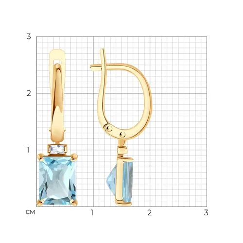 Cercei Suspendați din aur roșu cu Cubic Zirconia Incolor, Topaz albastru