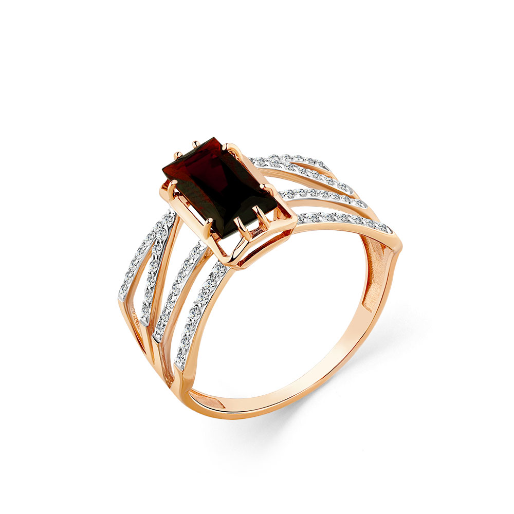 Inel din aur roșu cu pietre Cubic Zirconia Incolor, Granat
