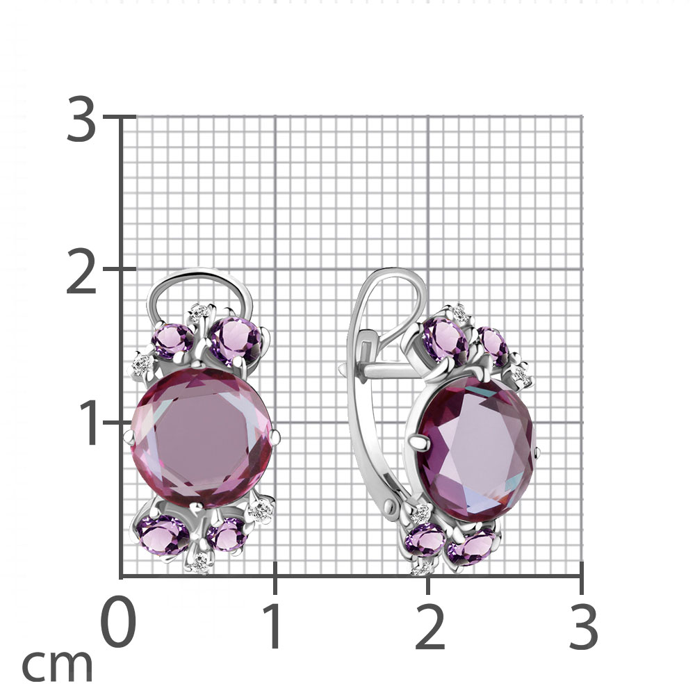 Серьги из серебра с камнями Фианит, Аметист и Александрит (синт.)