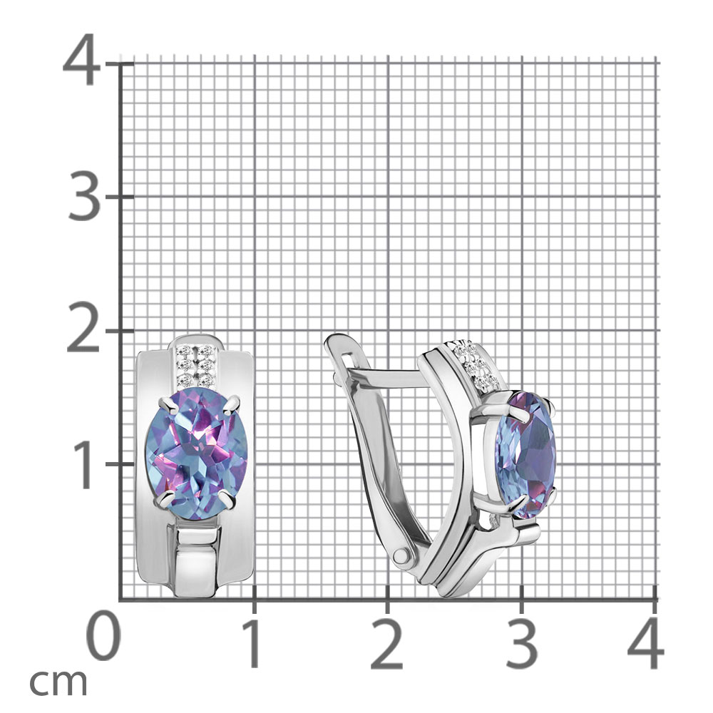 Серьги из серебра с камнями Фианит, Алексит (синт.)