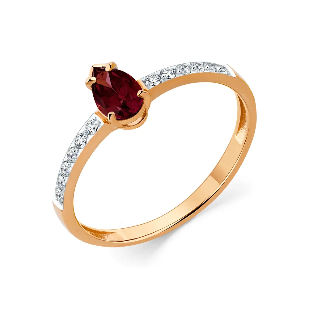 Inel din aur roșu cu Cubic Zirconia Incolor, Rodolit